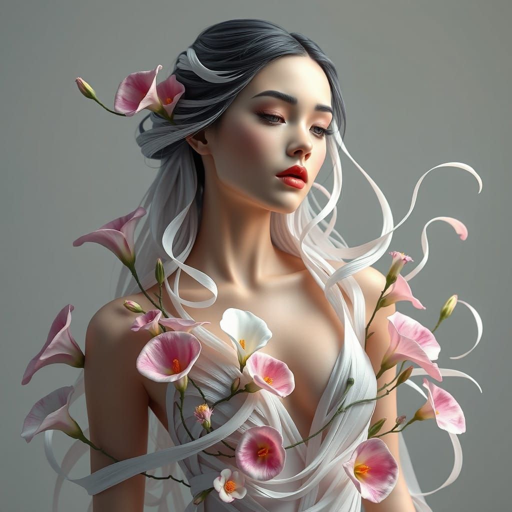 Surreal Goddess in Elegant, Organic Design with Floral Eleme...