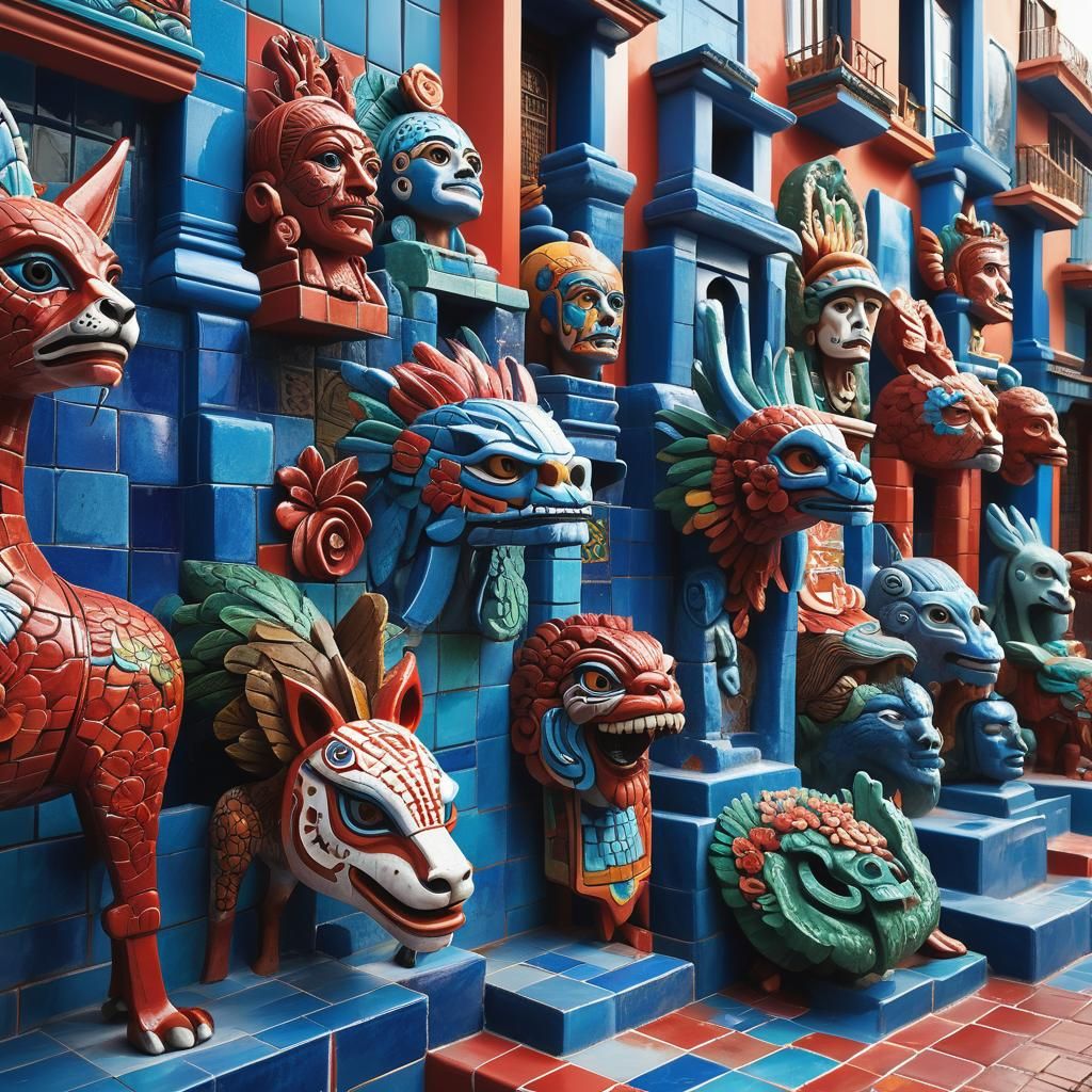 Vibrant Mexican Streets with Outdoor Sculptures