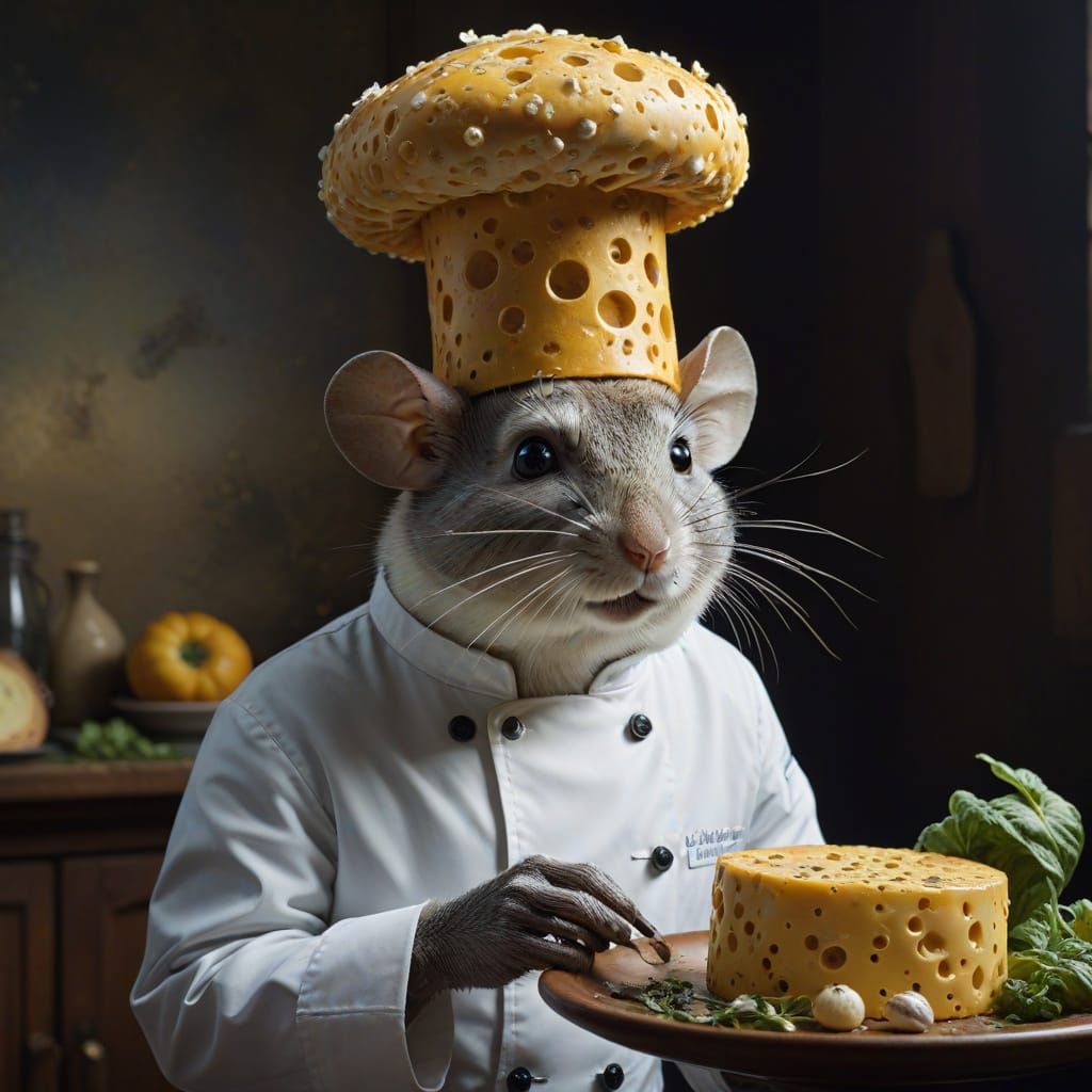 Whimsical Cheese Chef Hat with Mouse