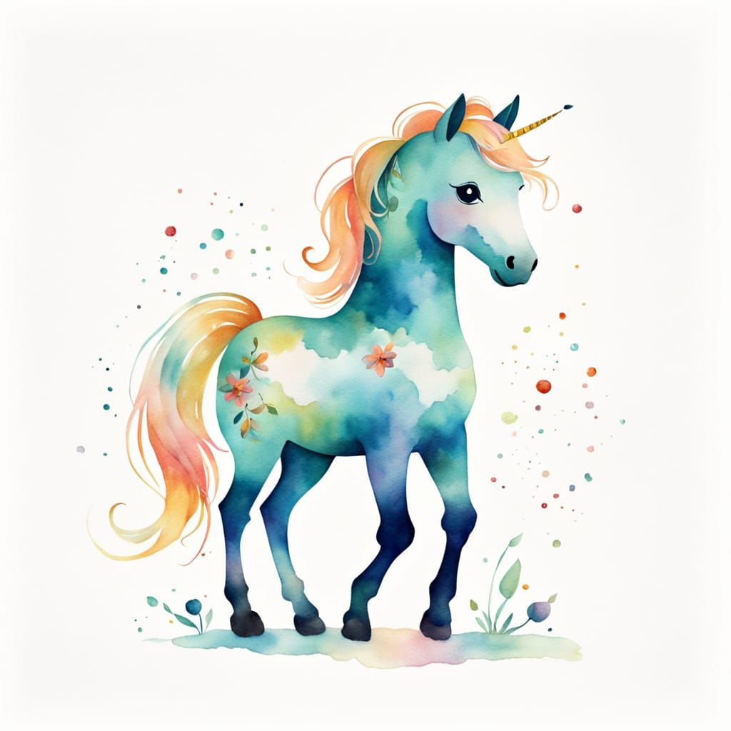 Watercolor Toy Horse Logo in Whimsical Silhouette
