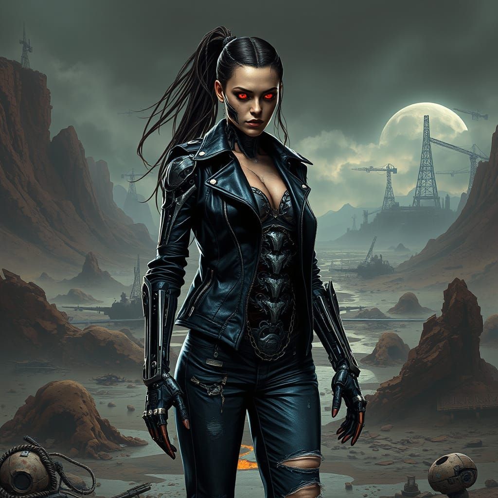 Cyborg Assassin in Dark Futurism Style