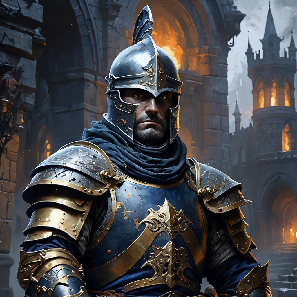 Knight in Thornwall Armor: Mystical Oil Painting Portrait