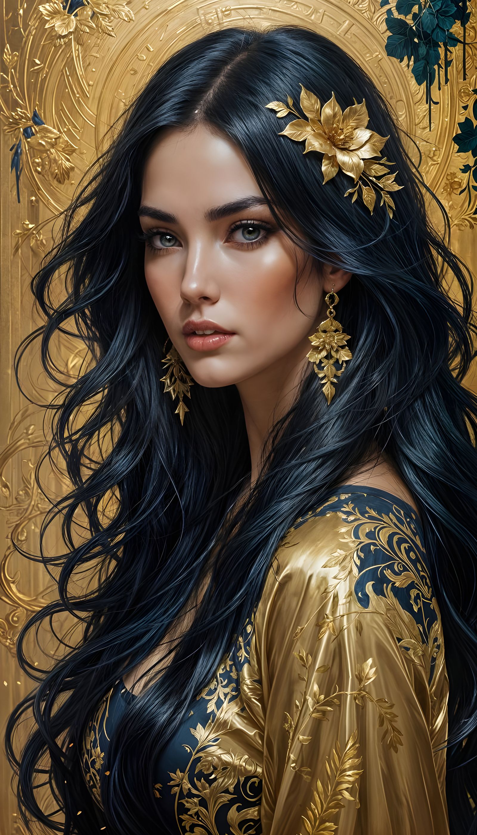 Golden Woman Portrait in Comic Art Style