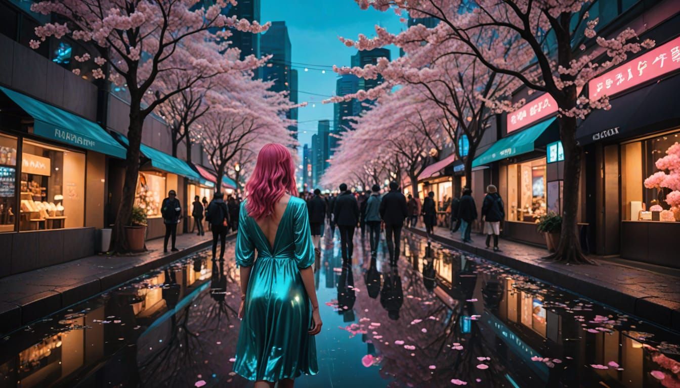 Hyper-Futuristic City with Blooming Sakura Trees