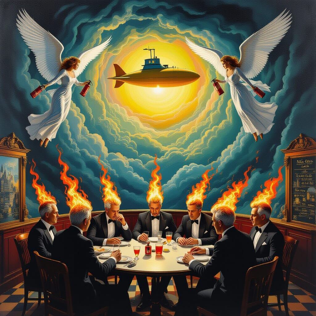 Surrealist Painters in Apocalyptic Cafe as a Painting