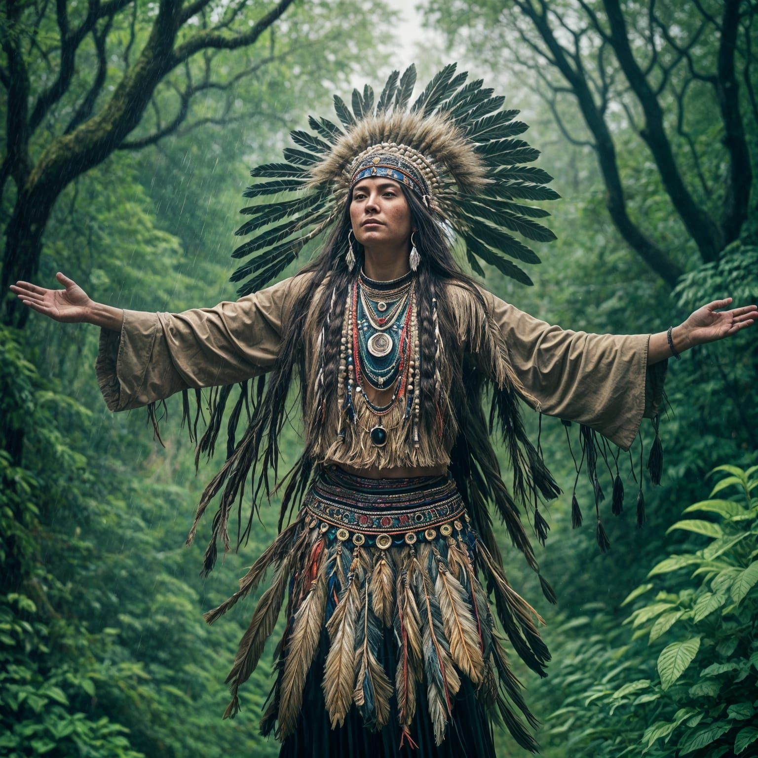 Native American Rain Dance in Traditional Style