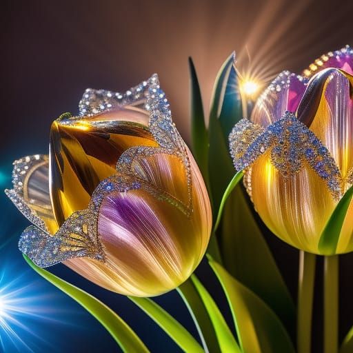 Luminescent Crystal Tulip: Intricate Micro Photography