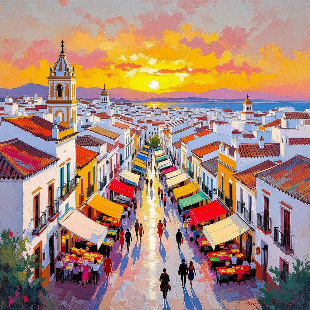 Sunset Over Cadiz: Impressionist Architecture