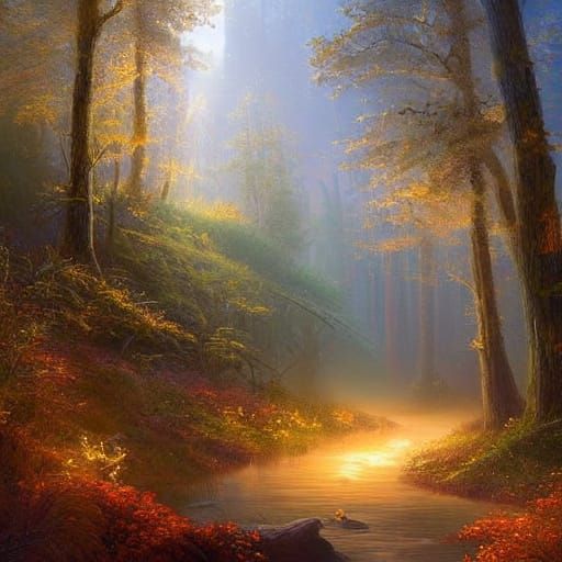 Mystical Forest Clearing with Fireflies