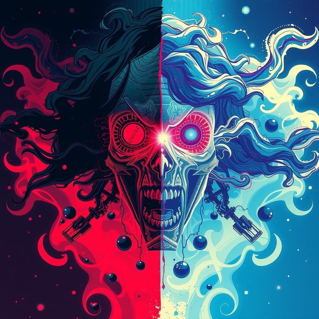 Surreal Digital Illustration of Nightmares and Dreams in Spl...