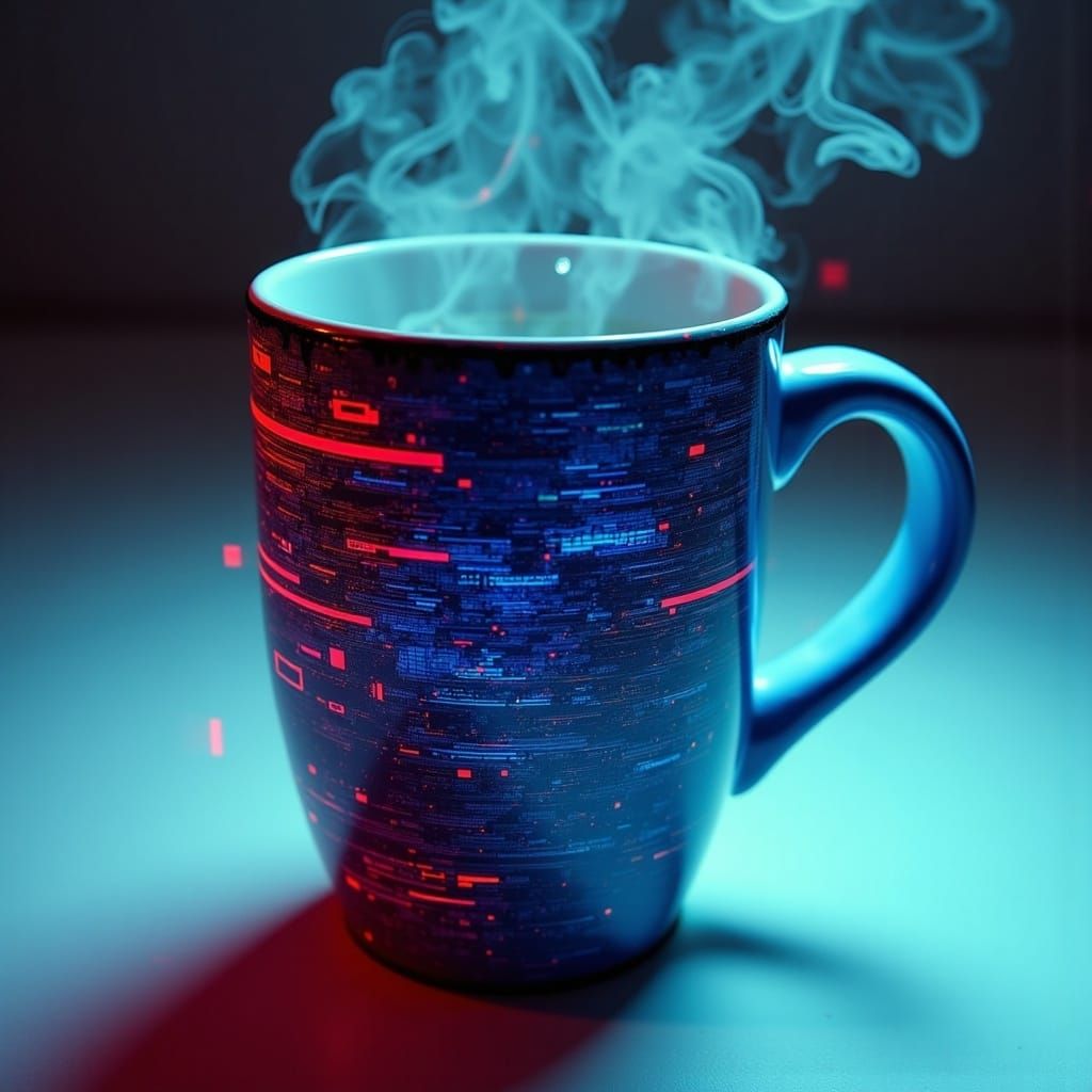 Glitching Ombre Coffee Mug with Cyberpunk Elements