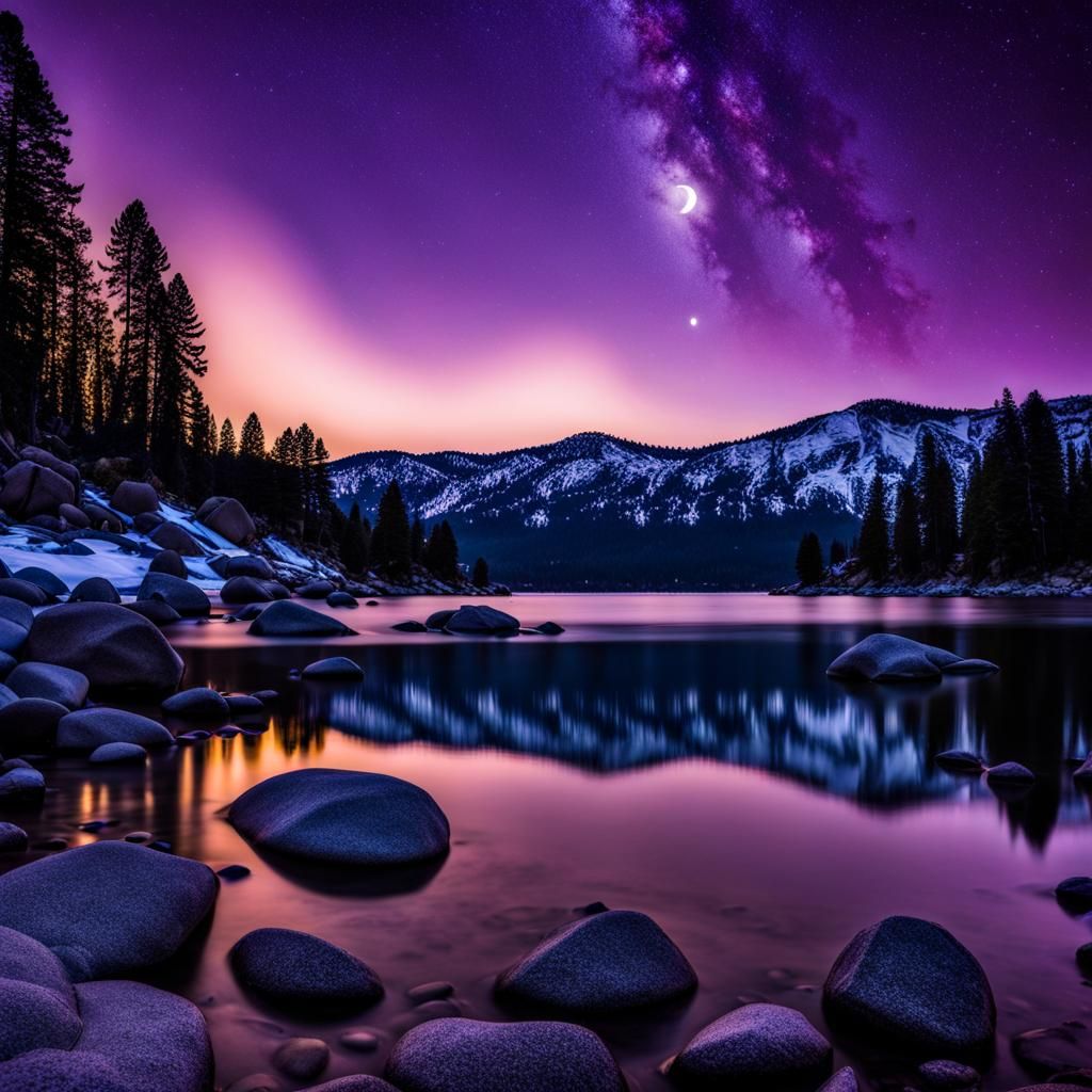 Cosmic Night Sky Over Lake Tahoe Photography