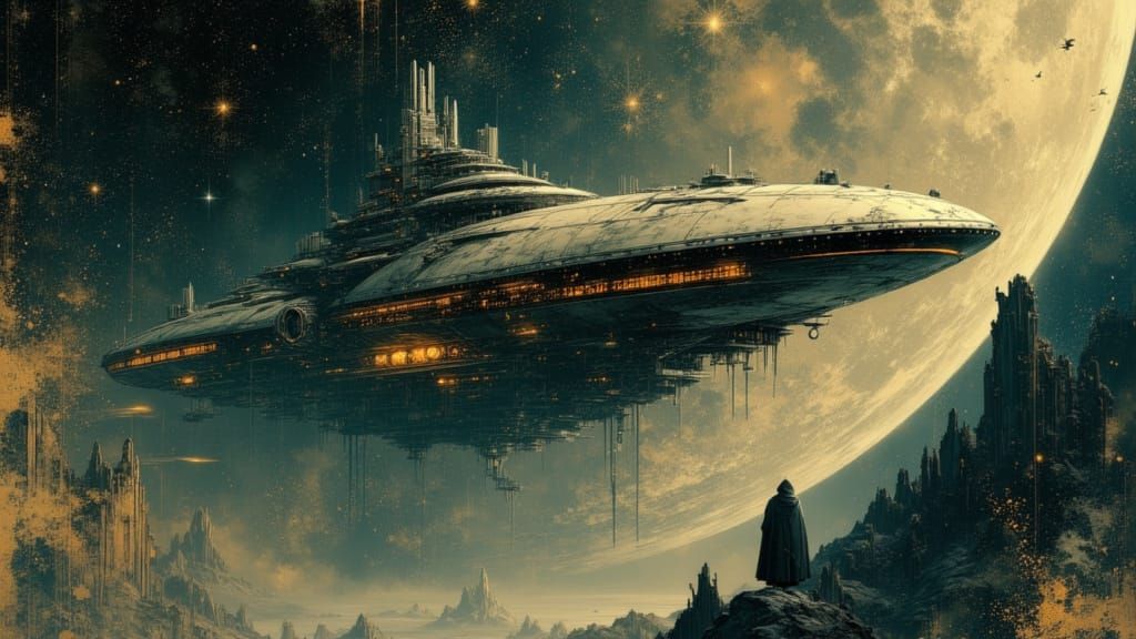 Massive Alien Spaceship Glides Past Giant Planet