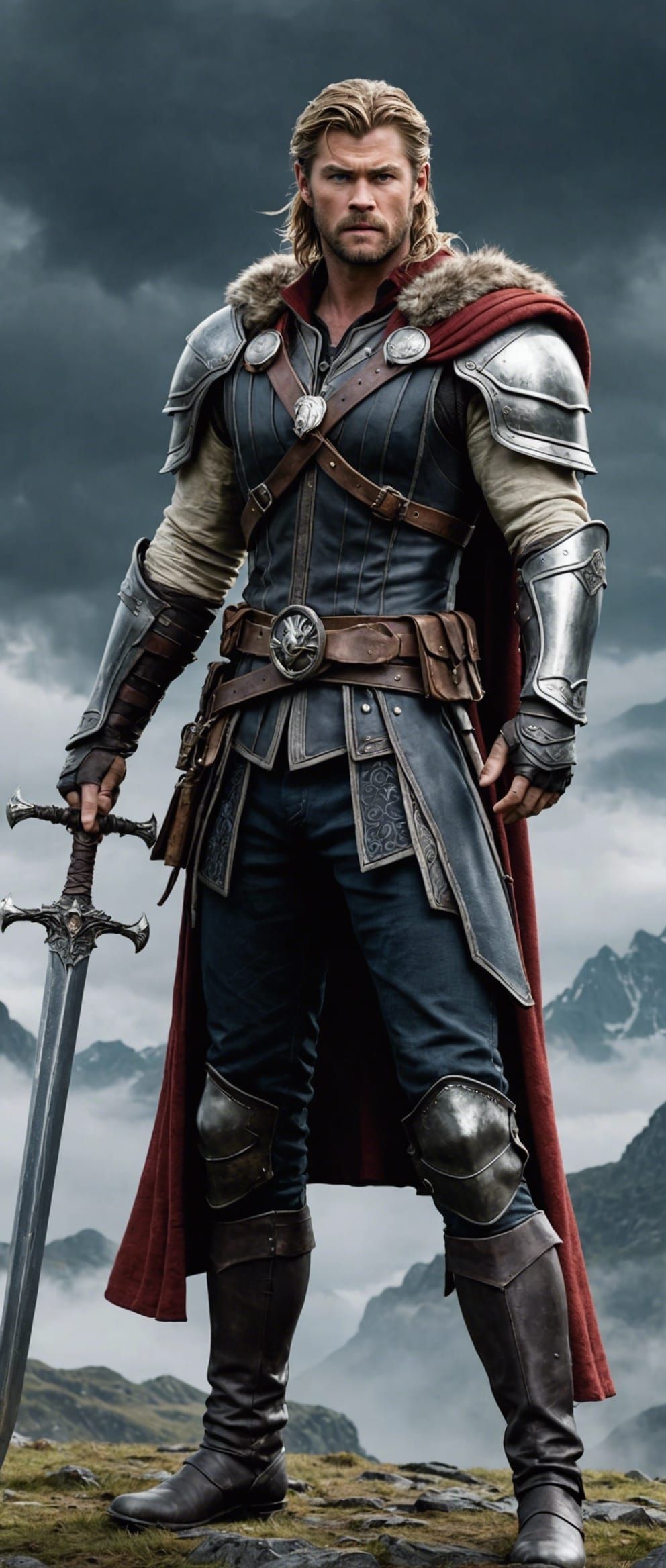 Chris Hemsworth as Viking Rogue in Yoshitaka Amano Style