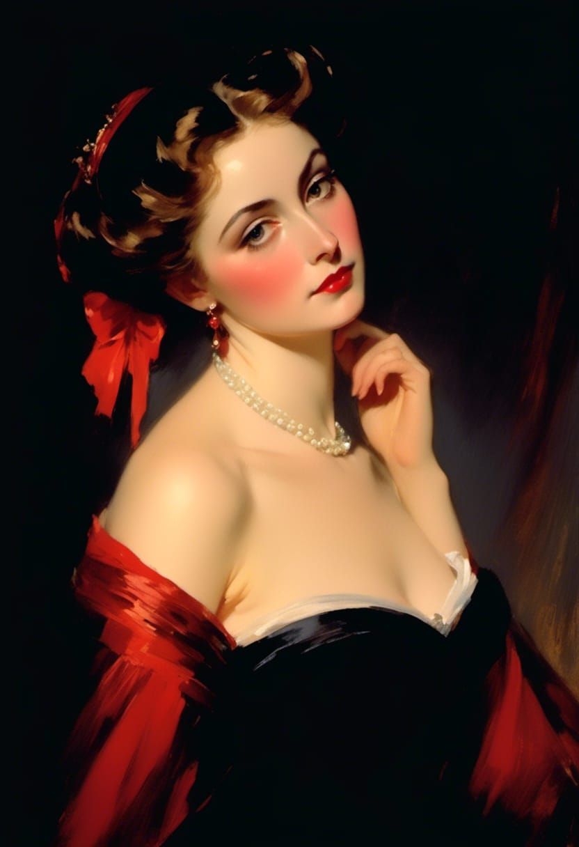 Victorian Woman in Red and Black, Regency Style