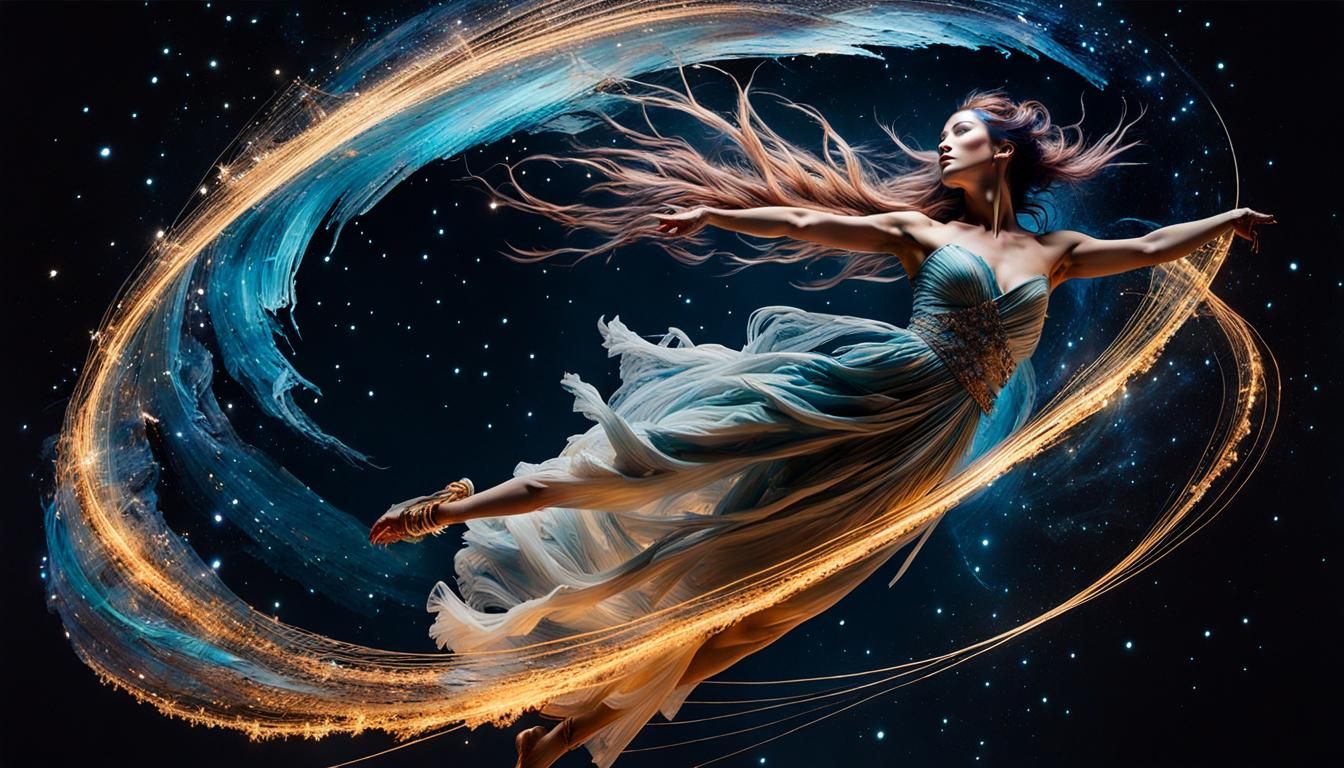 Dreamy Night Sky Dancer in Watercolor Style