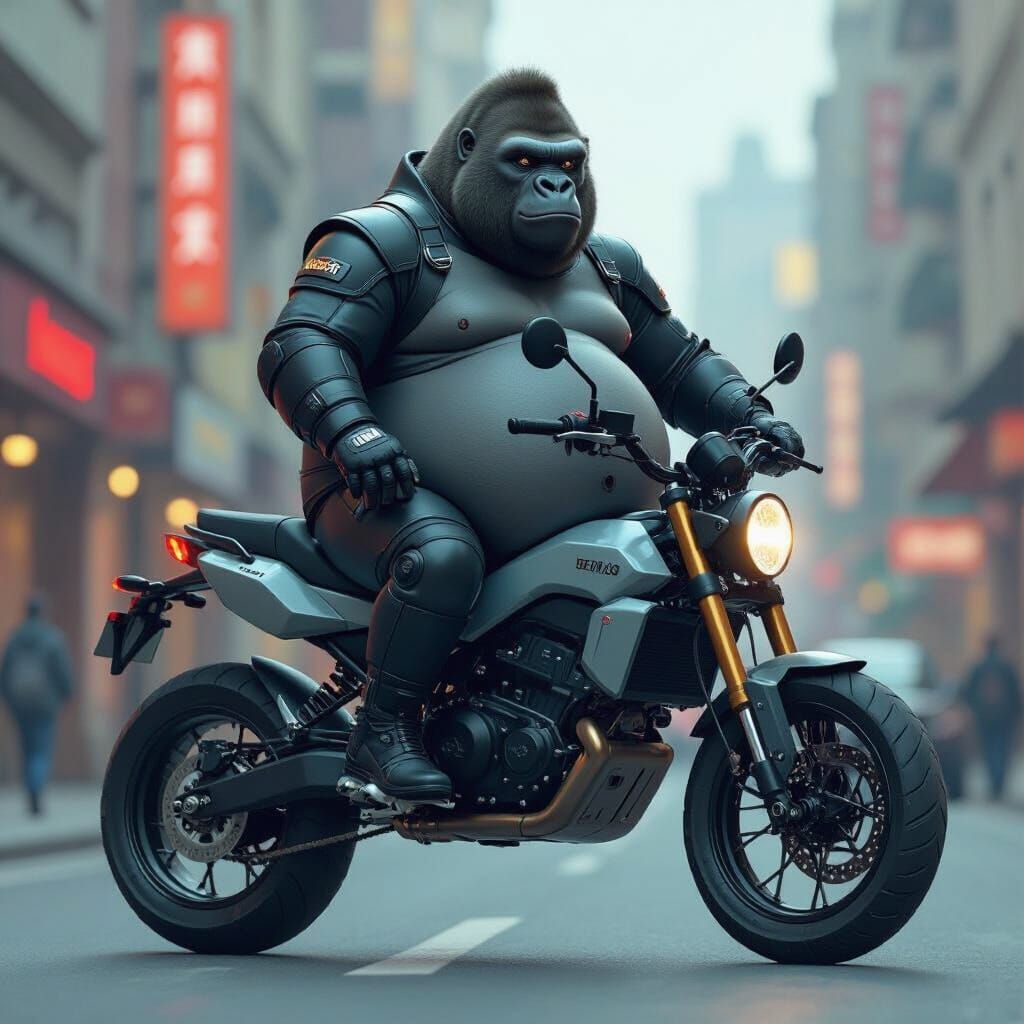 Gorilla Rides Electric Bike in Colorful Digital Art