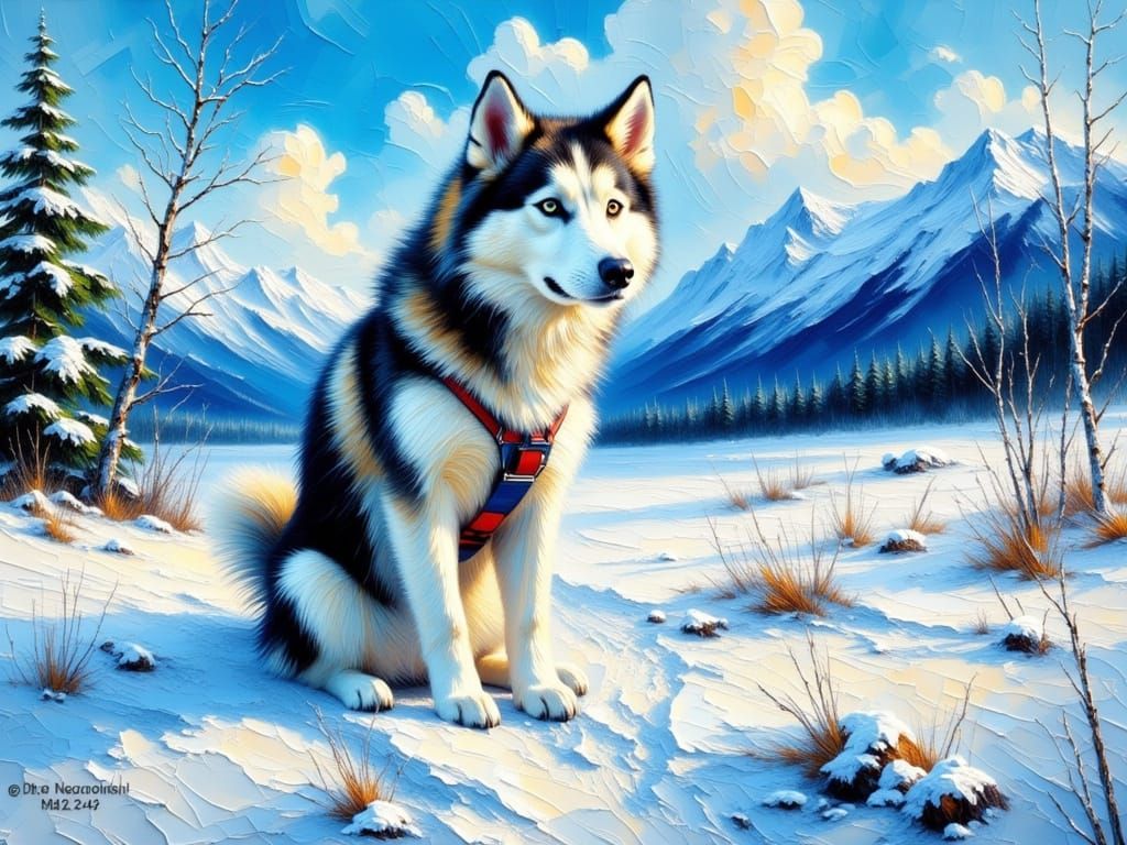 Husky Dog in Snowy Alaskan Landscape