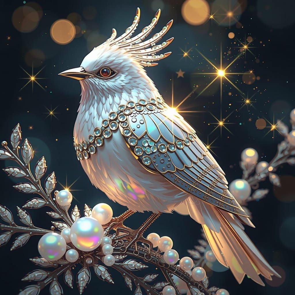 Crystal Bird Portrait with Chrome and Pearl Details