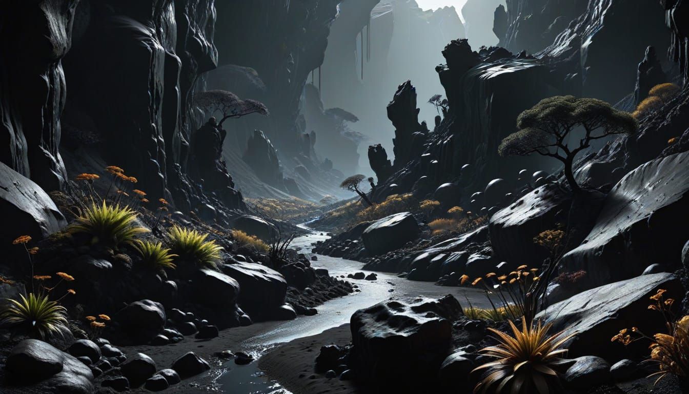 Ethereal Black Exoplanetary Landscape