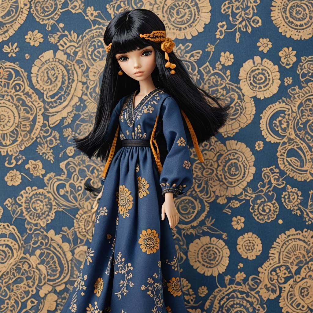 Tall and Slim fashion doll with bangs and a black bob with a...