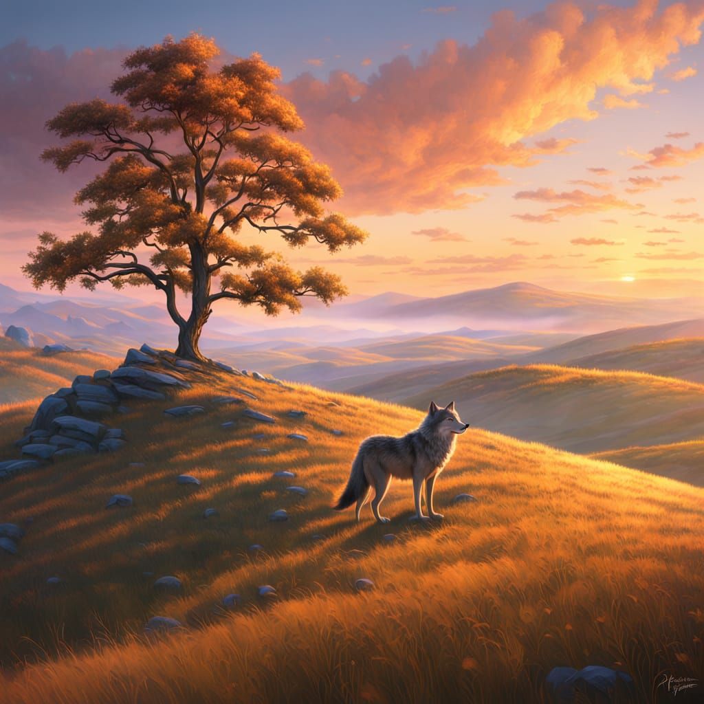 Majestic Wolf at Sunrise in Vibrant, Pixar-Inspired Digital ...