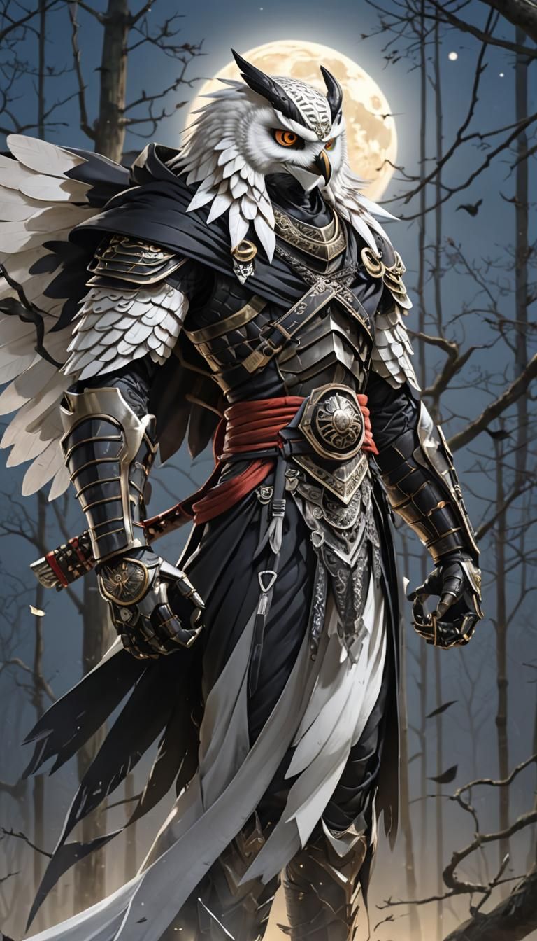 Owl Ninja in Moonlight: Anime-Inspired 3D Art