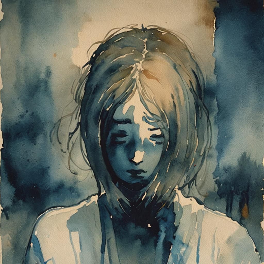 Melancholy Figure in Empty Room: Moody Watercolor