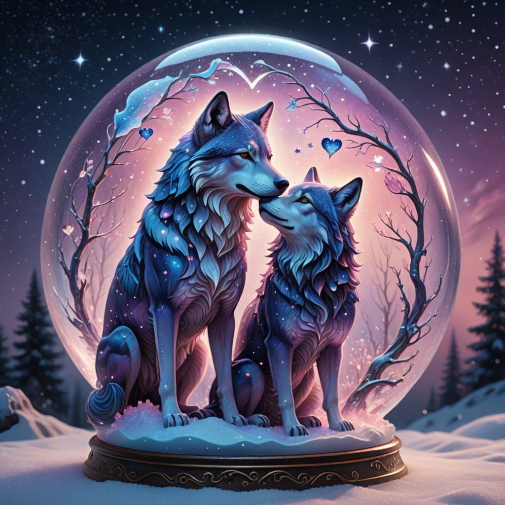 Souls Entwined: Wolf and Companion in Glass Heart