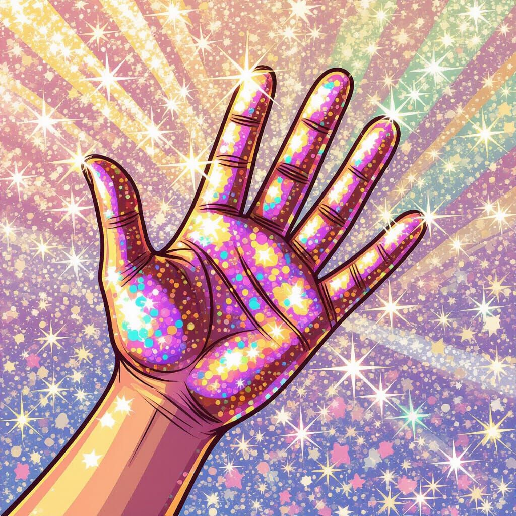 Sparkly Cartoon Hand Covered in Vibrant Glitter