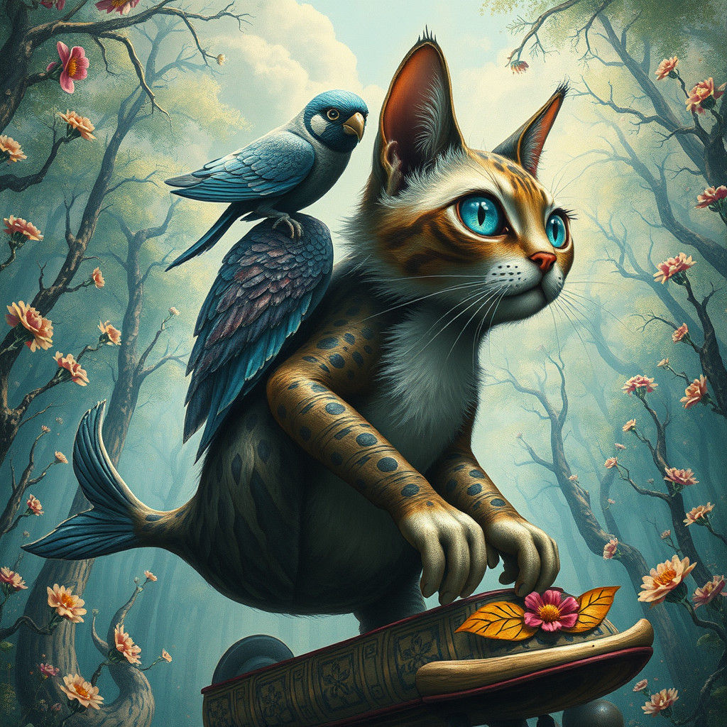 Surreal Sky Fish Portrait in Expressionist Style