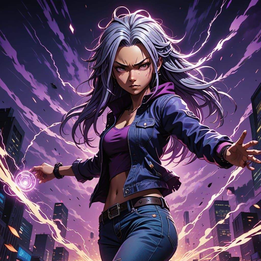 Manga Woman Unleashes Electric Energy in Cinematic View