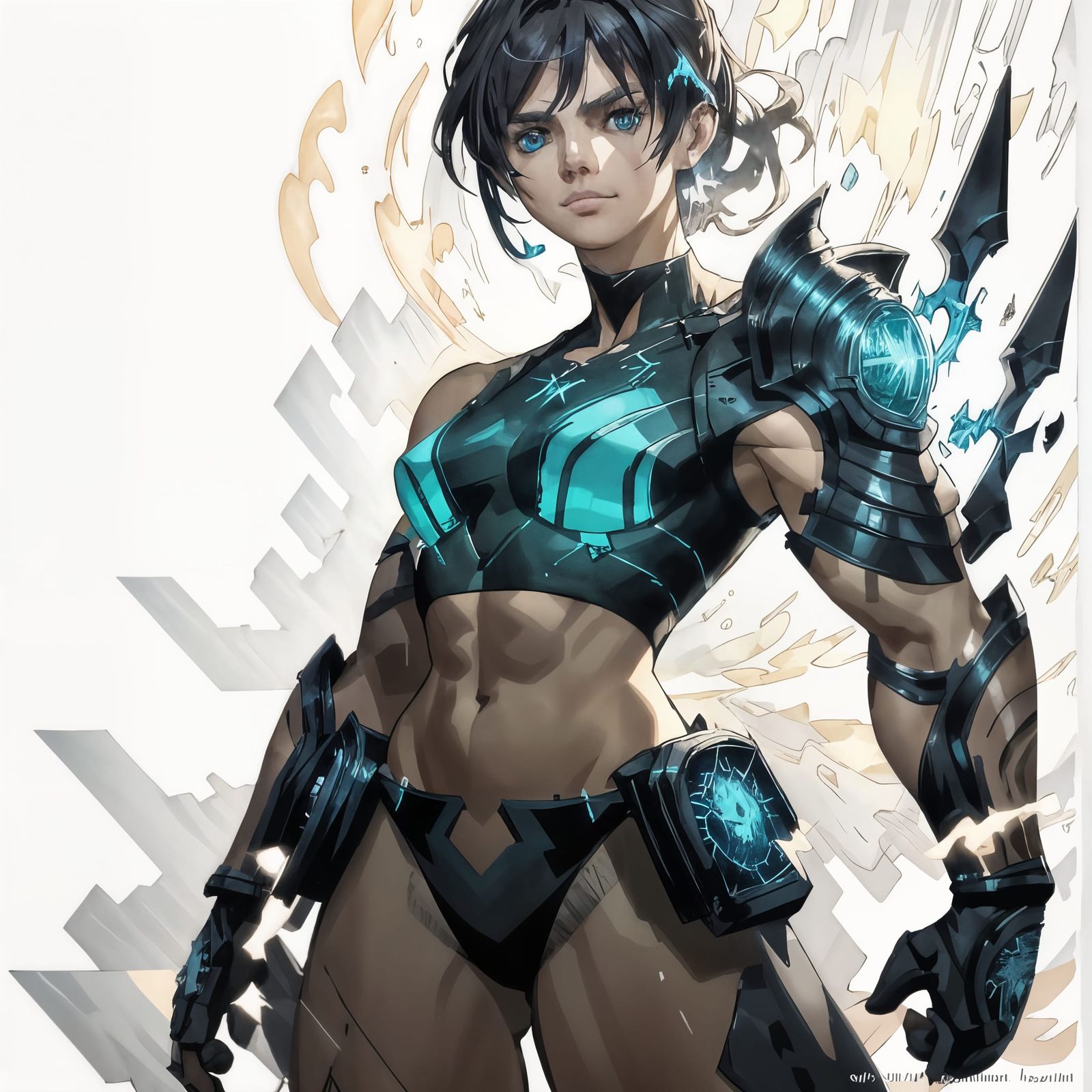 Golden Aura Muscle Woman in White Bikini