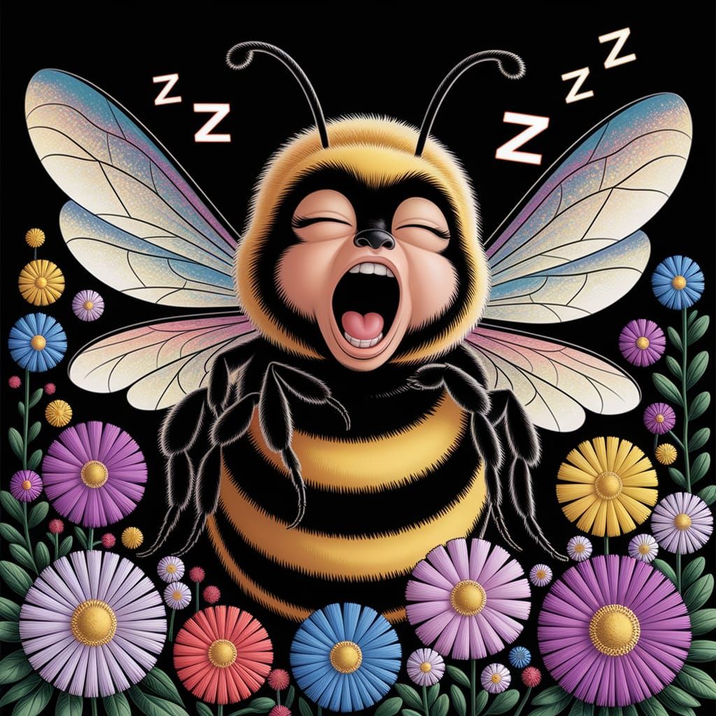 Sleepy Anthropomorphic Bumblebee in Pulp Comic Style