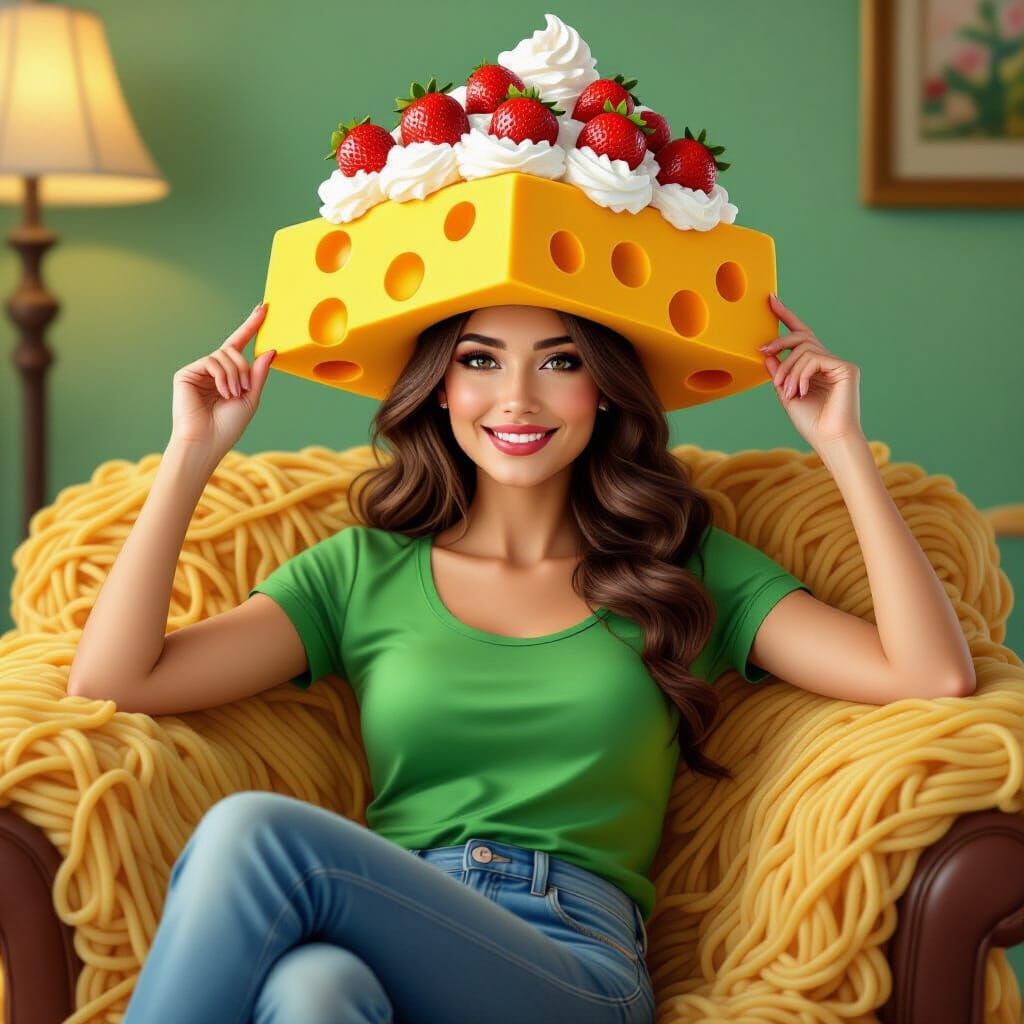 Woman with Cheese Hat: Exquisite Digital Art