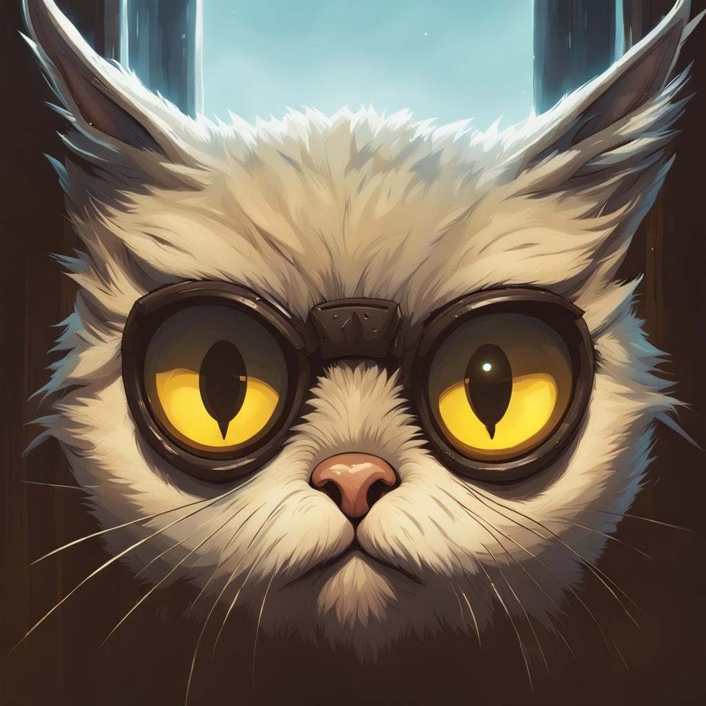 Hyperrealistic Owl-Faced Cat in Comic Book Art