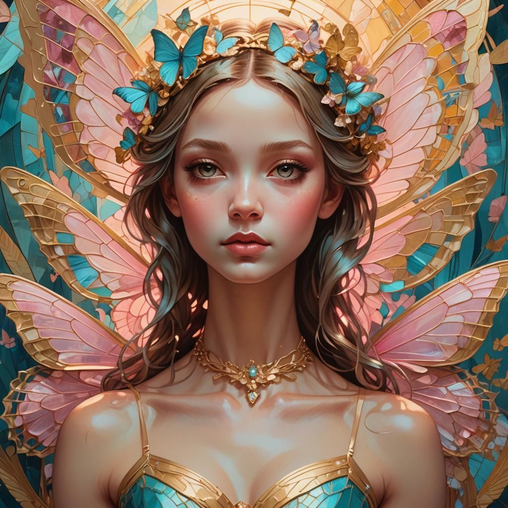 Ethereal Ballerina Butterfly Portrait in Mixed Media Style