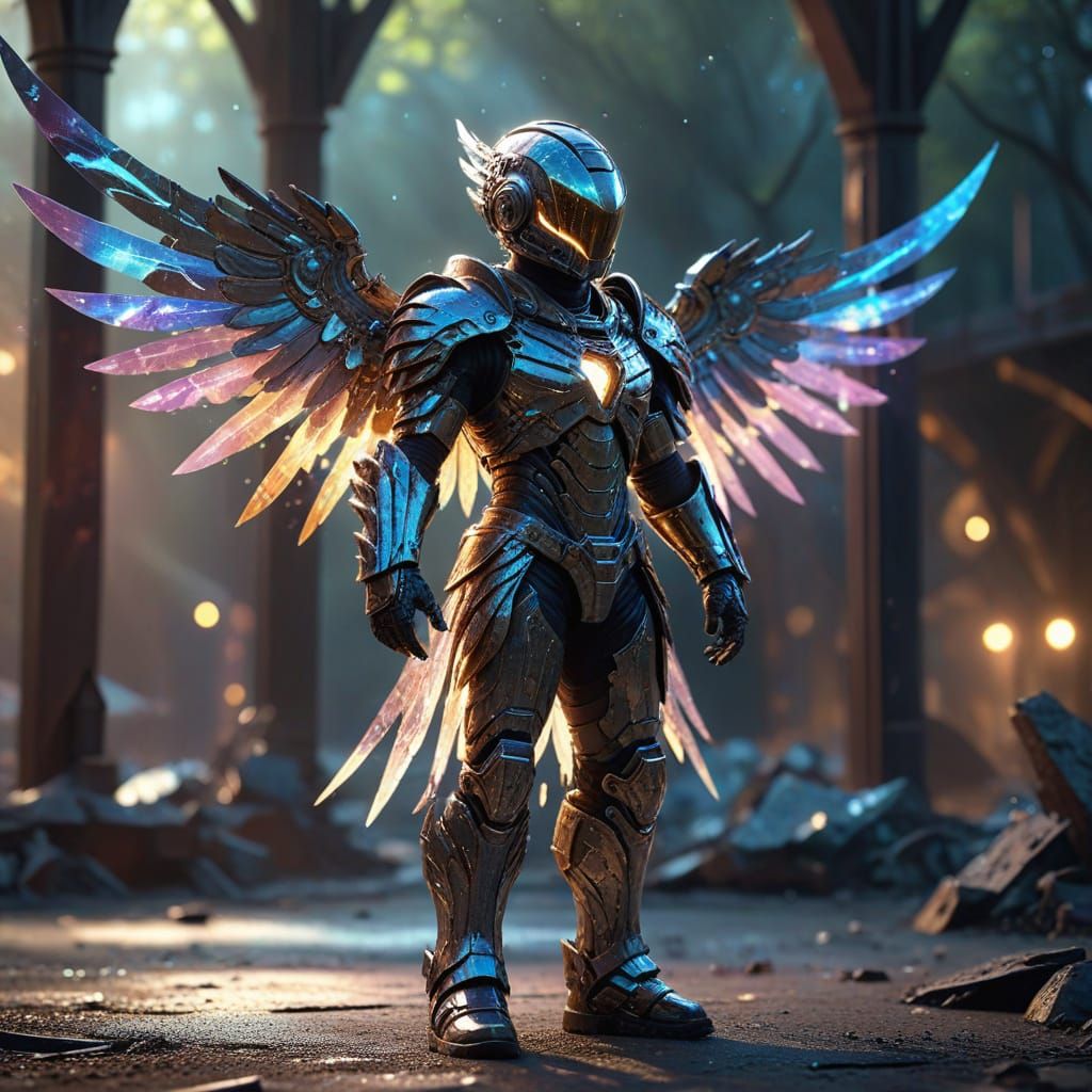 Celestial Child in Jagged Armor: Digital Art