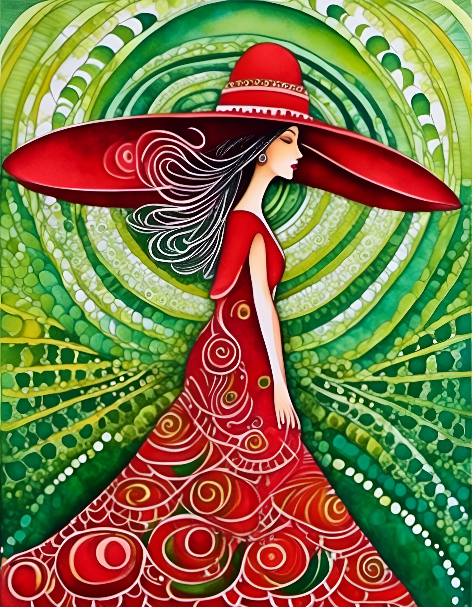 Geometric Abstract of Woman in Red Hat
