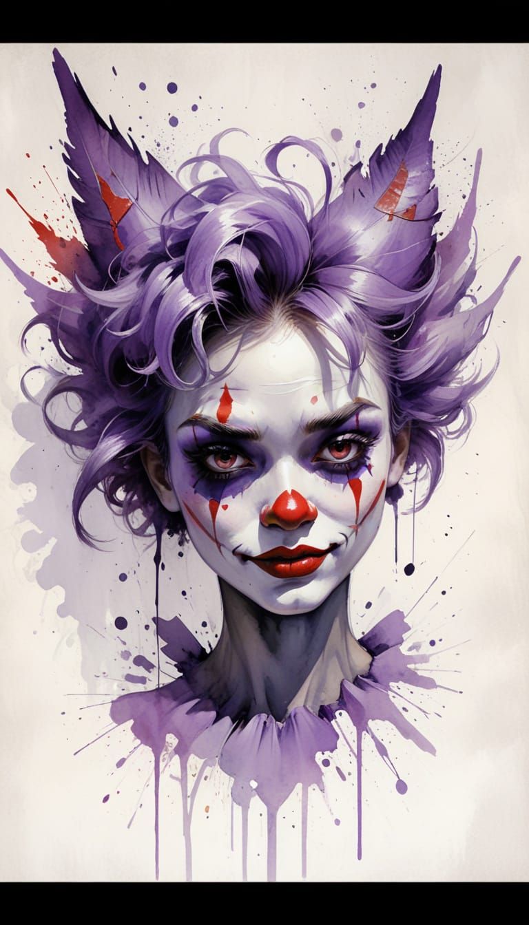 Sinister Clown Lady with Angel Wings in Manga Style