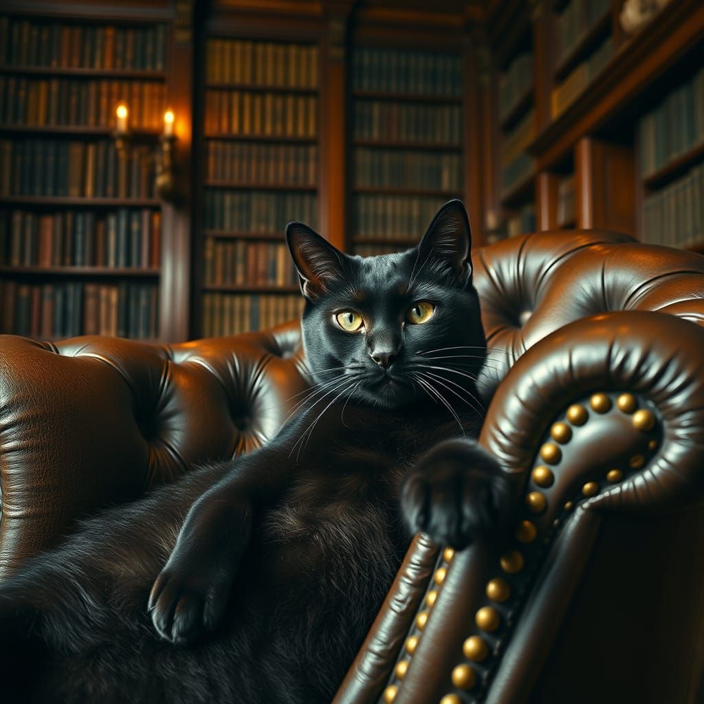 Dignified Cat in Edwardian Leather Chair