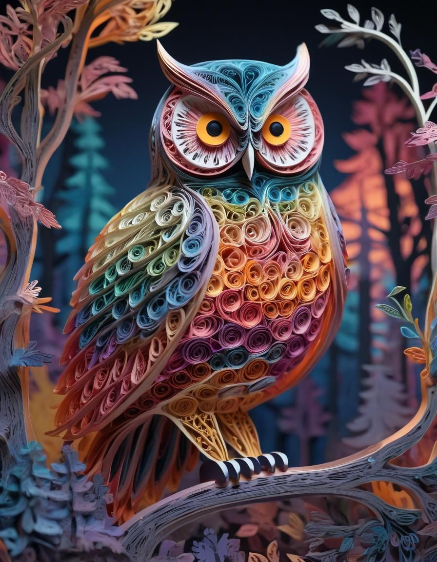 Majestic Colorful Owl Paper Art