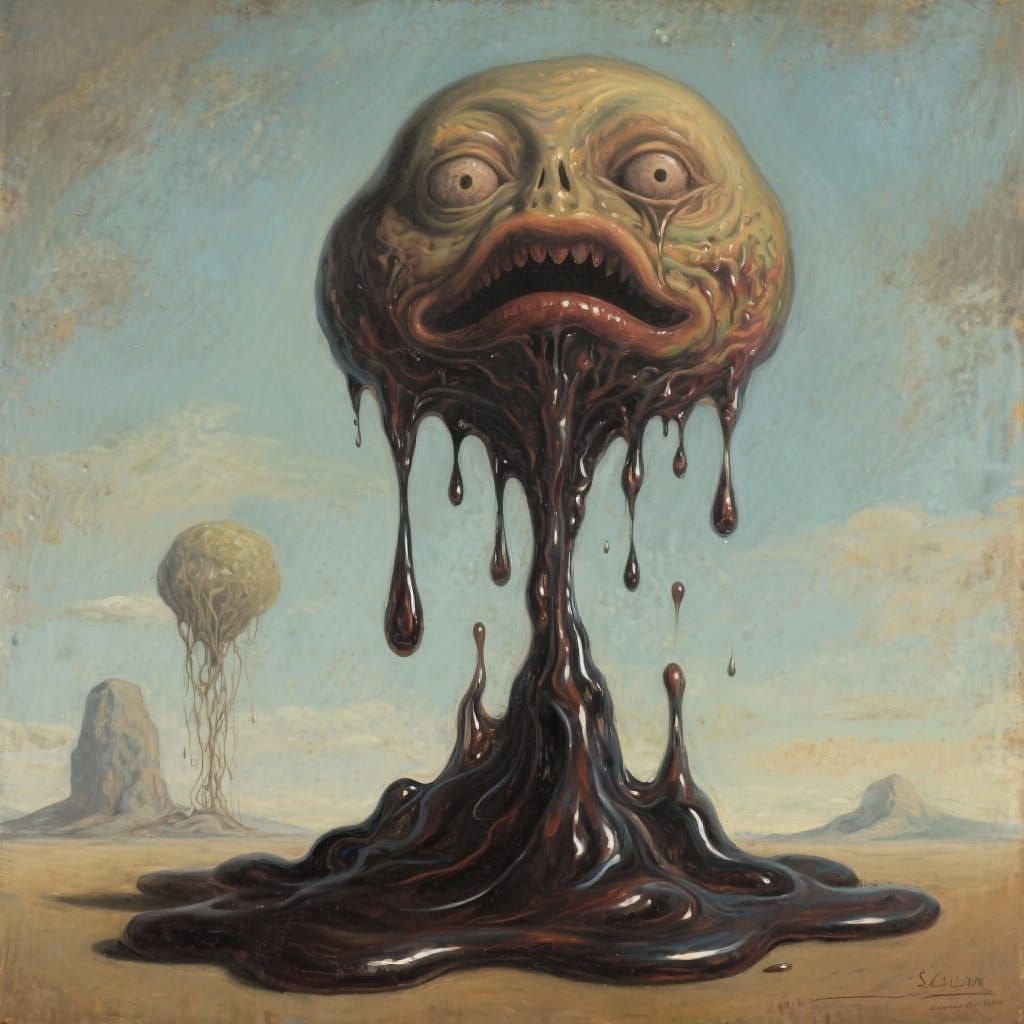 Melting Surreal Landscape in Grimdark Oil Painting Style