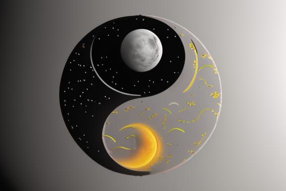 Sun and Moon Yin Yang in 3D Rendering