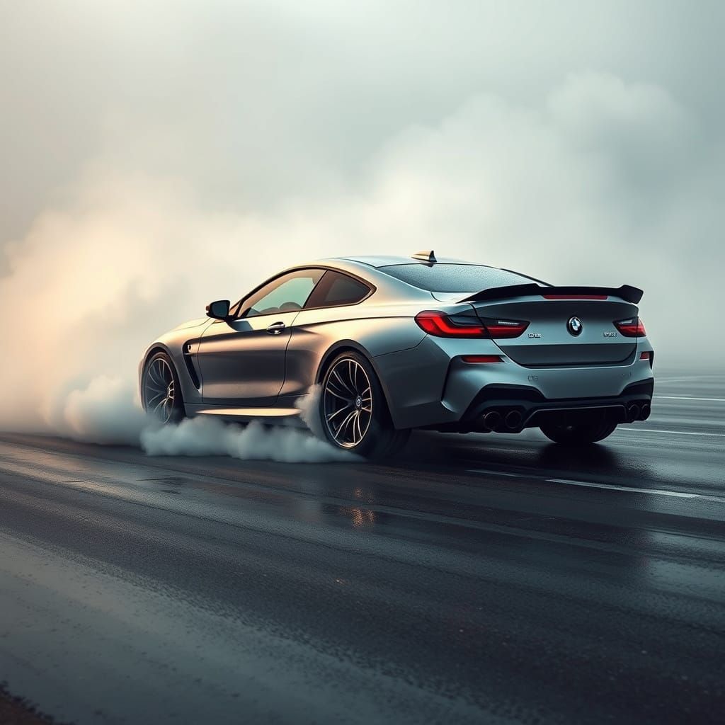 High-Performance BMW Performs Smoky Russian Donut on Wet Asp...