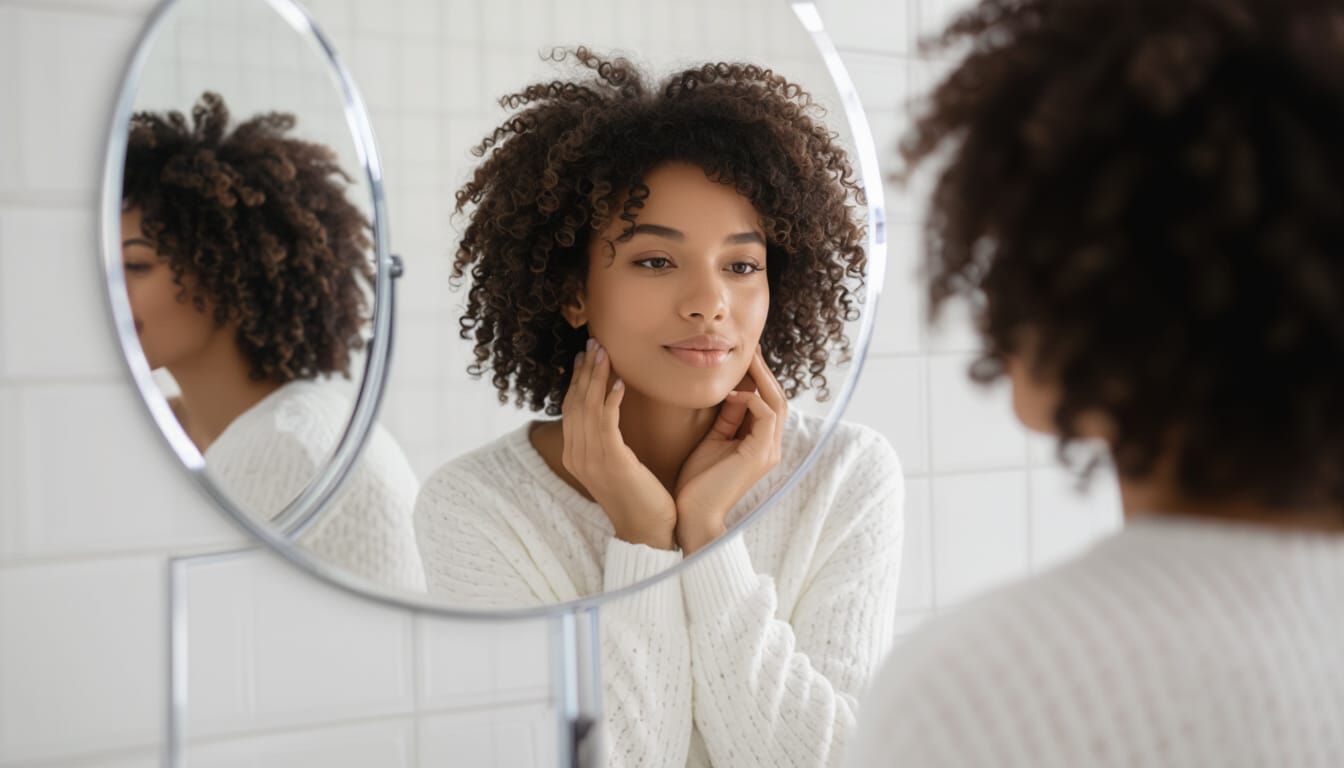 Person Looking in Mirror with Soft Aesthetic