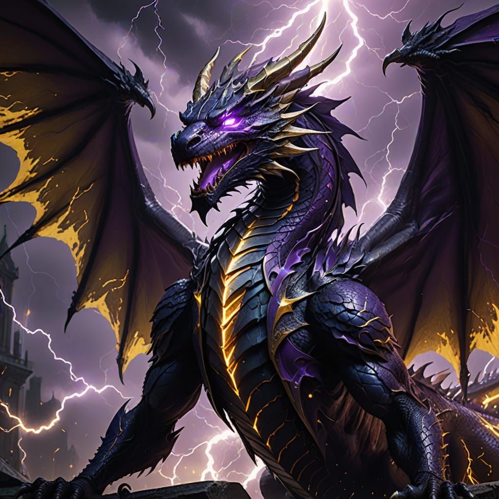 Lightning Dragon Roars in Dark Fantasy Art