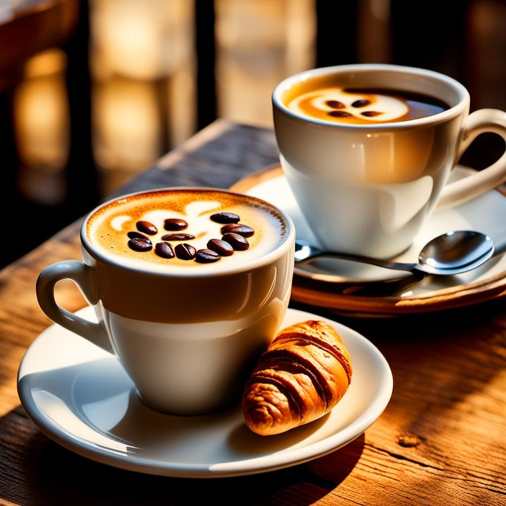 Latte Art Coffee Mug in Baroque Oil Painting Style