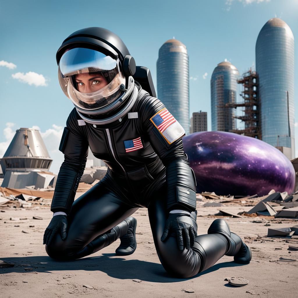 Astronaut Twerking in Abandoned City: Photorealistic Image