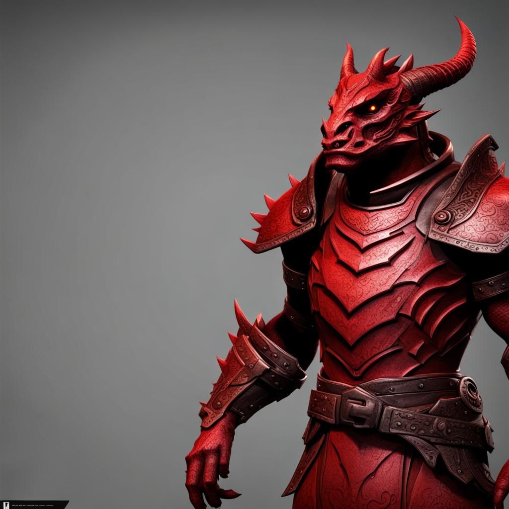 Powerful Red Dragonborn in 3D Rendering